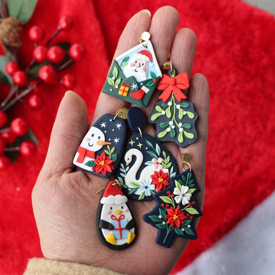 Holiday swan earrings