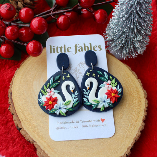 Holiday swan earrings